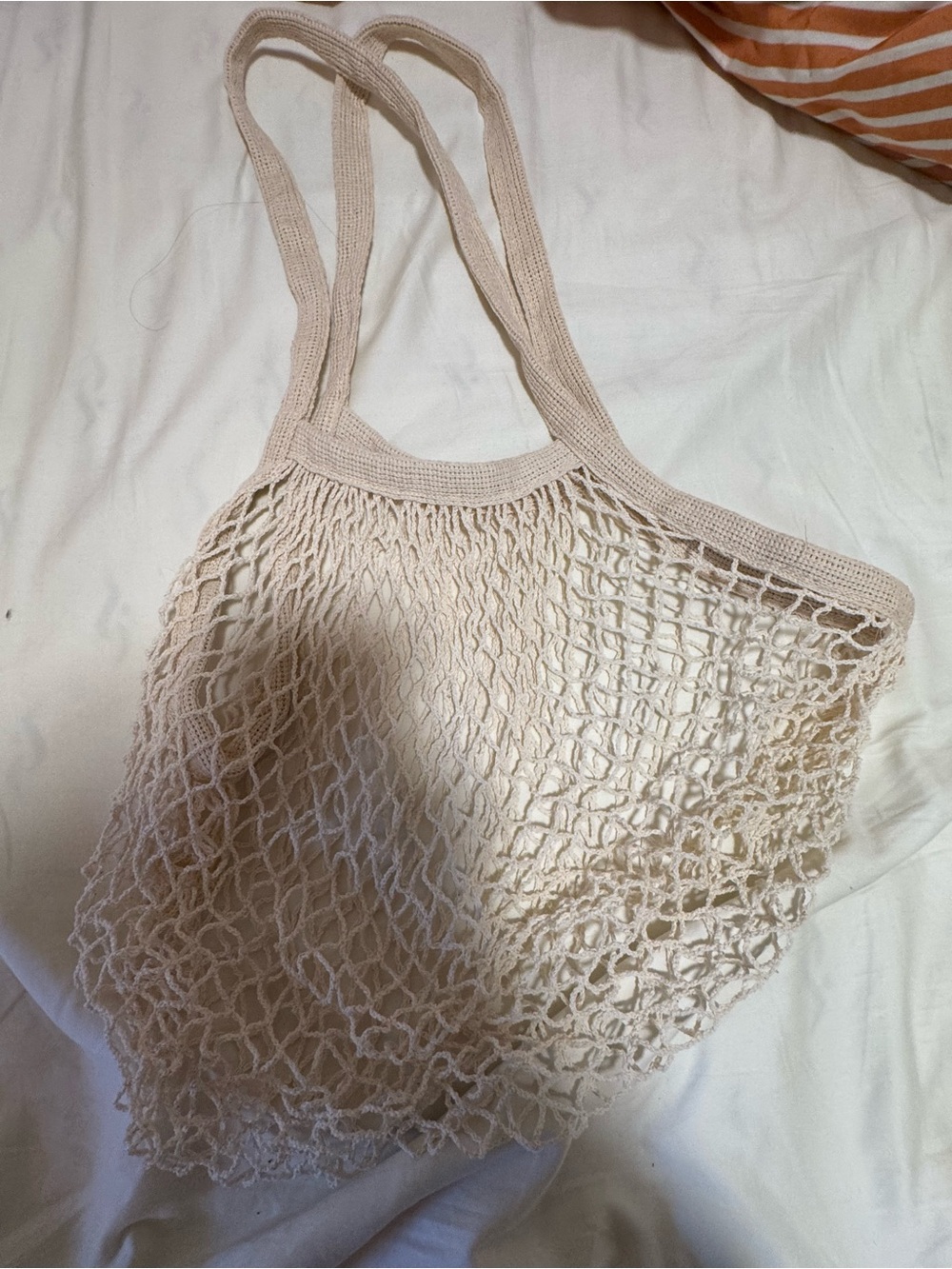 Reusable Mesh Tote Bag in Light Beige